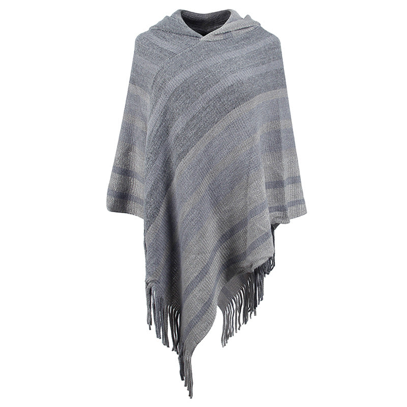 knitted tassel shawl cape, view 5 - MRSLM