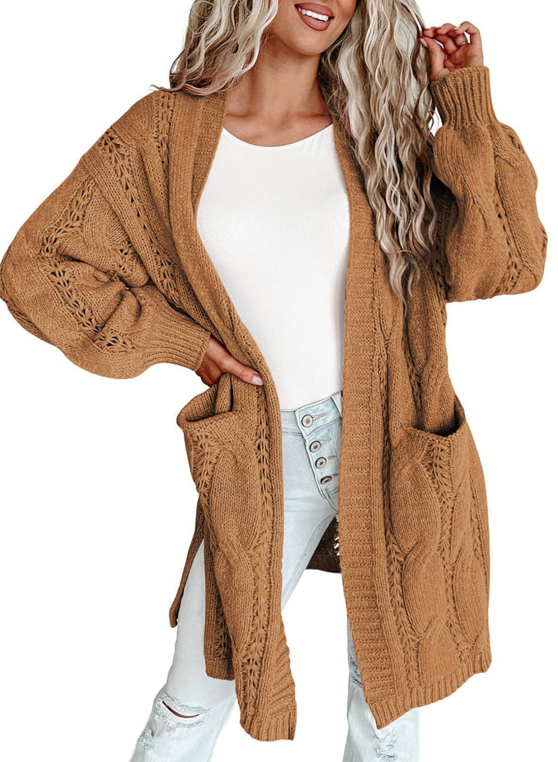 women's long cardigan sweater with pockets, view 8 - MRSLM