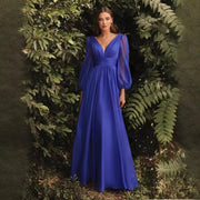 long sleeve chiffon deep V dress, view 4 - MRSLM