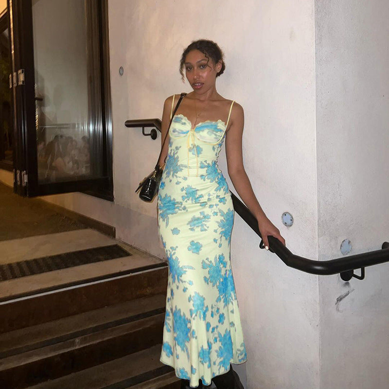 Printed long slip dress, view 3 - MRSLM