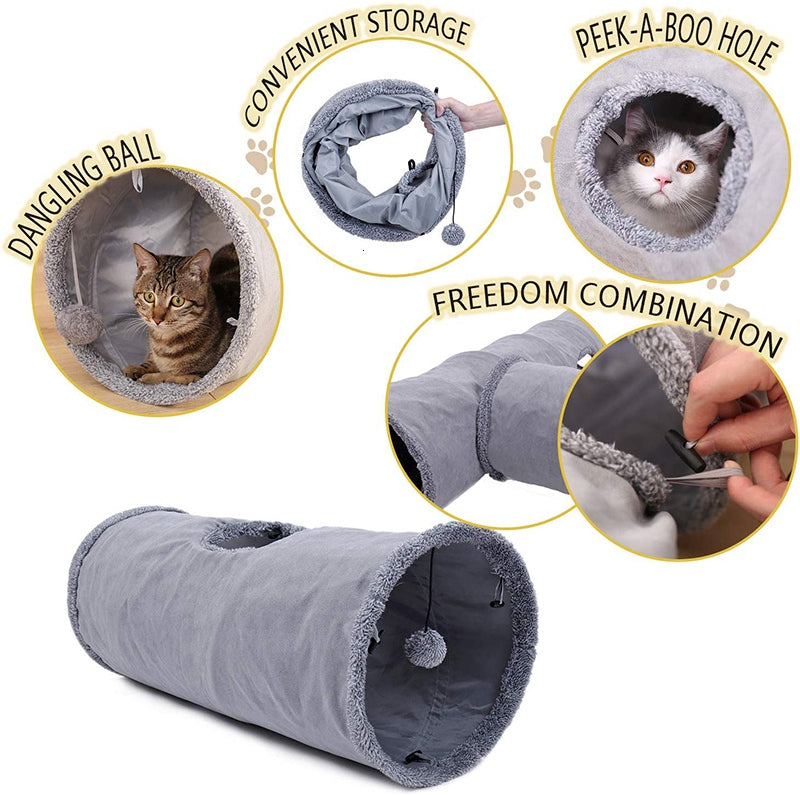collapsible cat tunnel with crinkle suede, view 7 - MRSLM