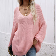 women's solid v-neck pullover sweater, view 4 - MRSLM