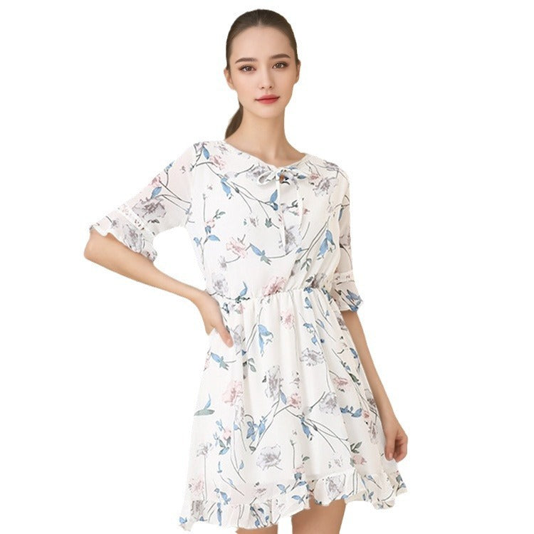 floral chiffon bell sleeve dress, view 5 - MRSLM