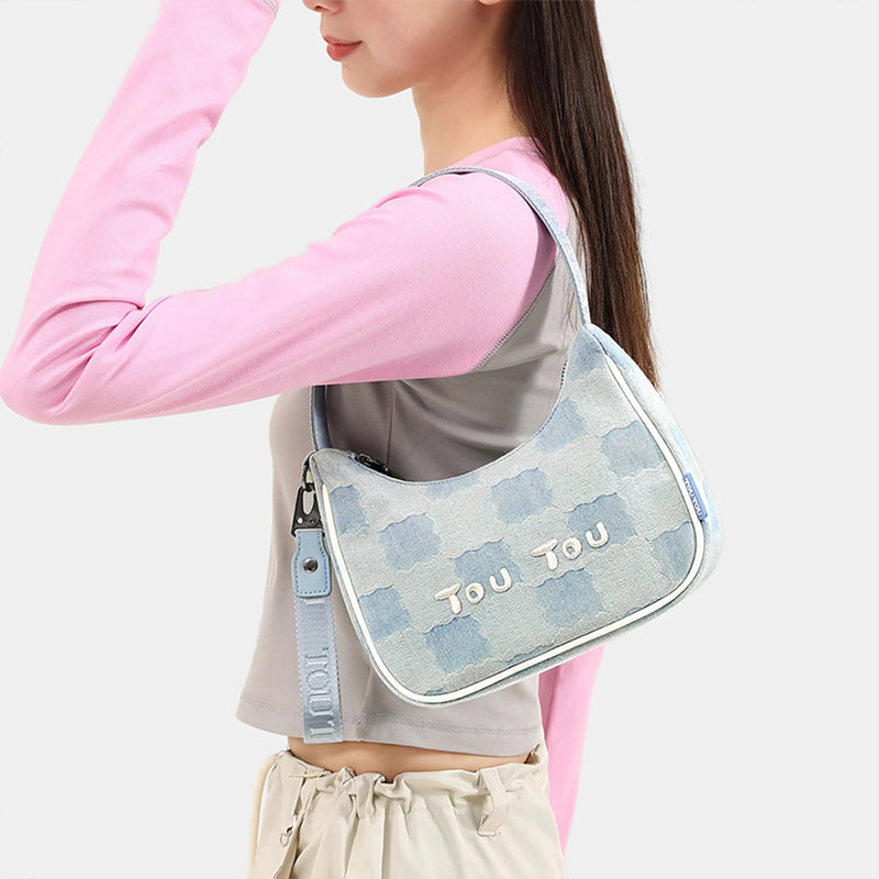 denim look baguette bag, view 3 - MRSLM