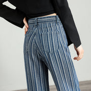 high-waist striped wide-leg jeans, view 7 - MRSLM