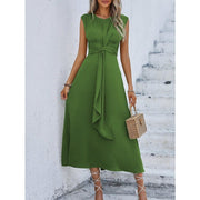 solid color waist tied dress for women, view 9 - MRSLM