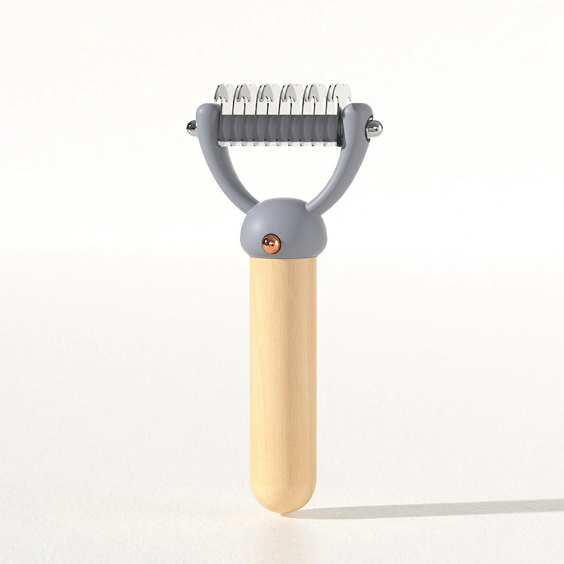 double-sided pet hair comb with wooden handle, view 2 - MRSLM