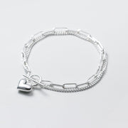 s925 silver double ring heart bracelet, view 2 - MRSLM