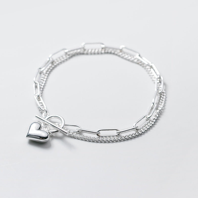 s925 silver double ring heart bracelet, view 2 - MRSLM