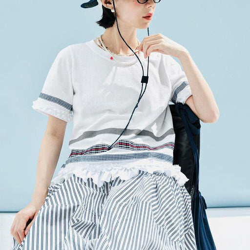 plaid lace color block T-shirt - MRSLM