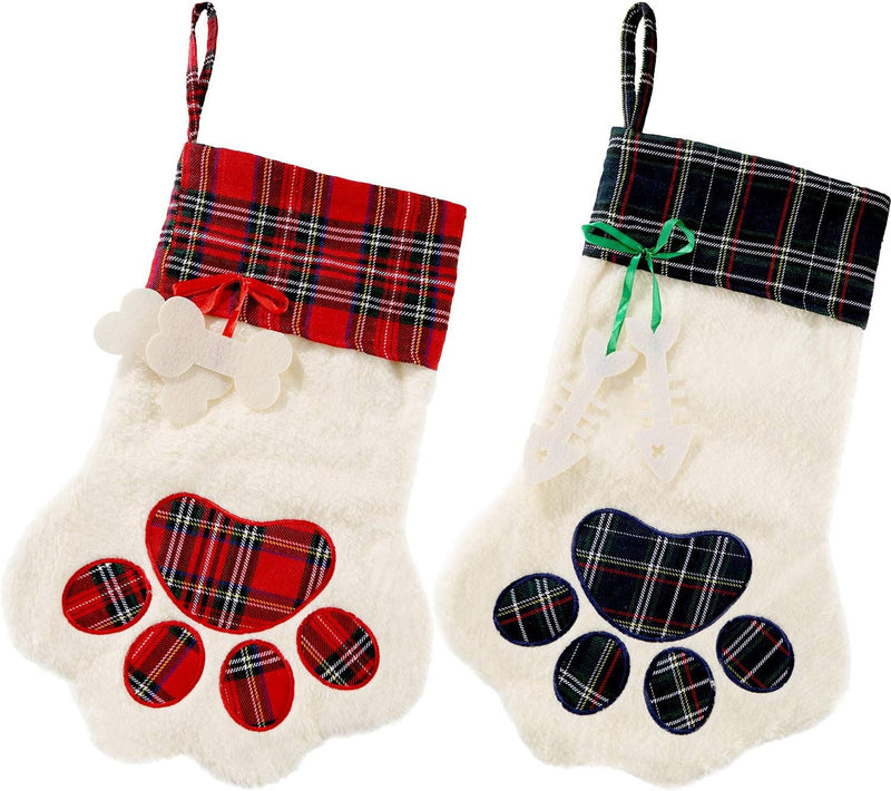 Buffalo plaid pet Christmas stocking with paw print - MRSLM