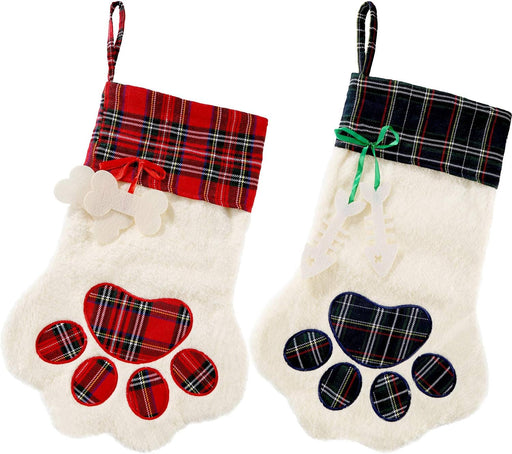 Buffalo plaid pet Christmas stocking with paw print - MRSLM