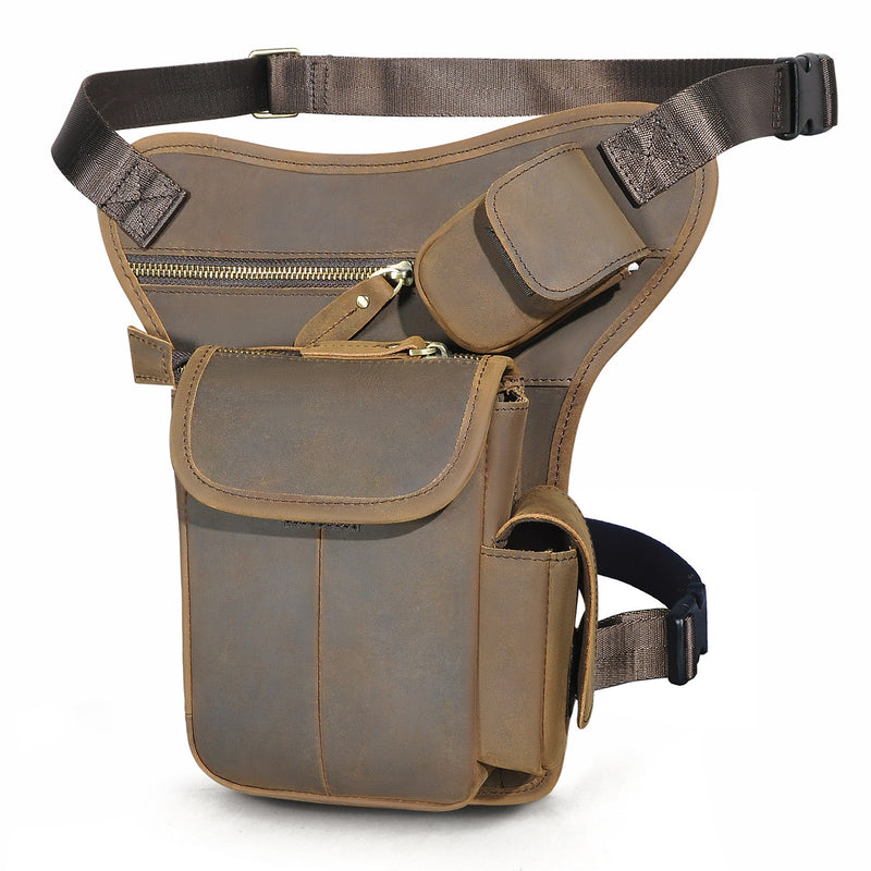 Men's oil waxed leather leg waist bag, view 5 - MRSLM