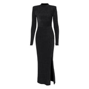 black round neck slit dress, view 5 - MRSLM