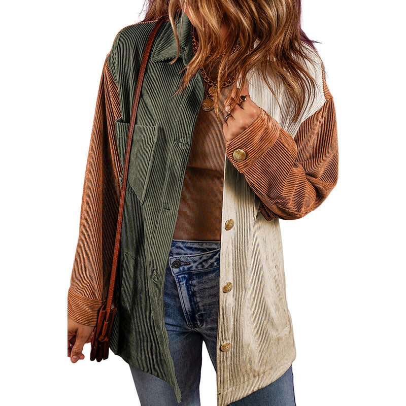 Women's color-block corduroy shirt jacket, view 5 - MRSLM
