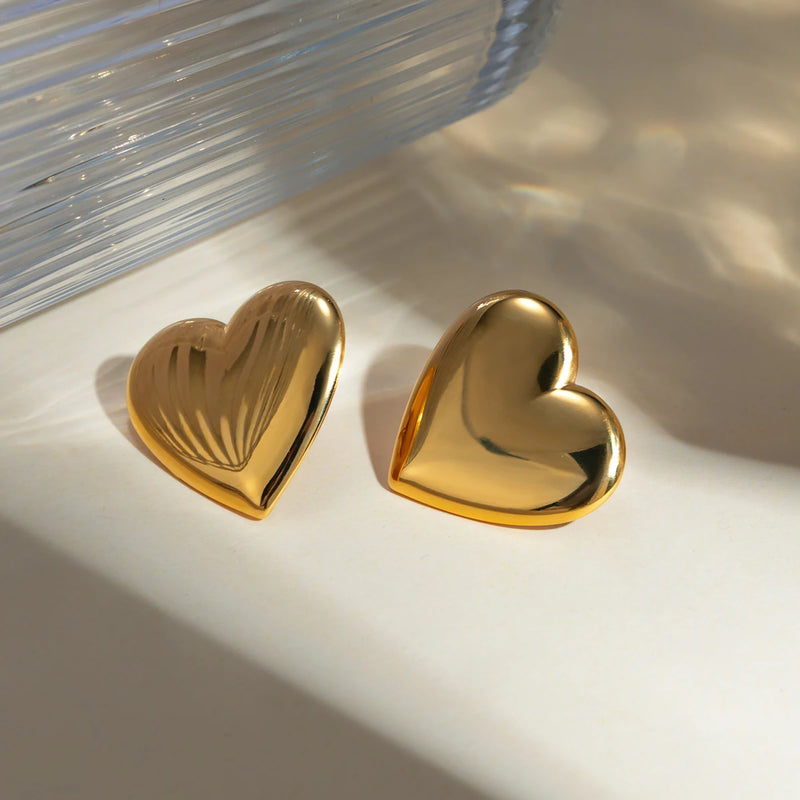 gold plated heart stud earrings, view 8 - MRSLM