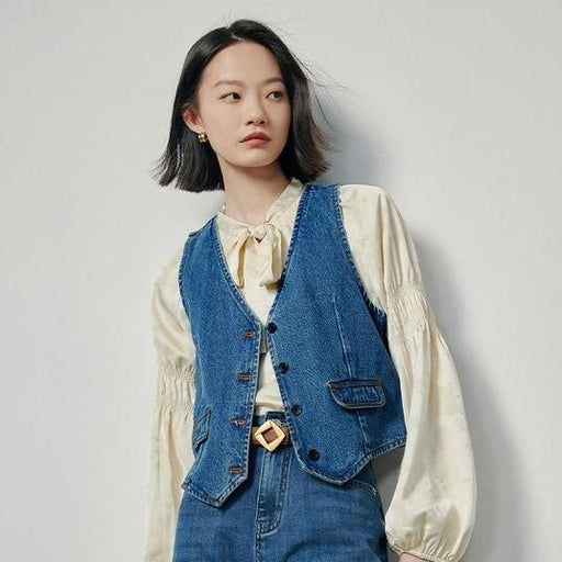 Sleeveless V-neck button vest - MRSLM
