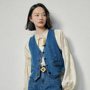 Sleeveless V-neck button vest, view 2 - MRSLM