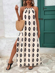 halter tassel lace-up backless slit dress, view 7 - MRSLM