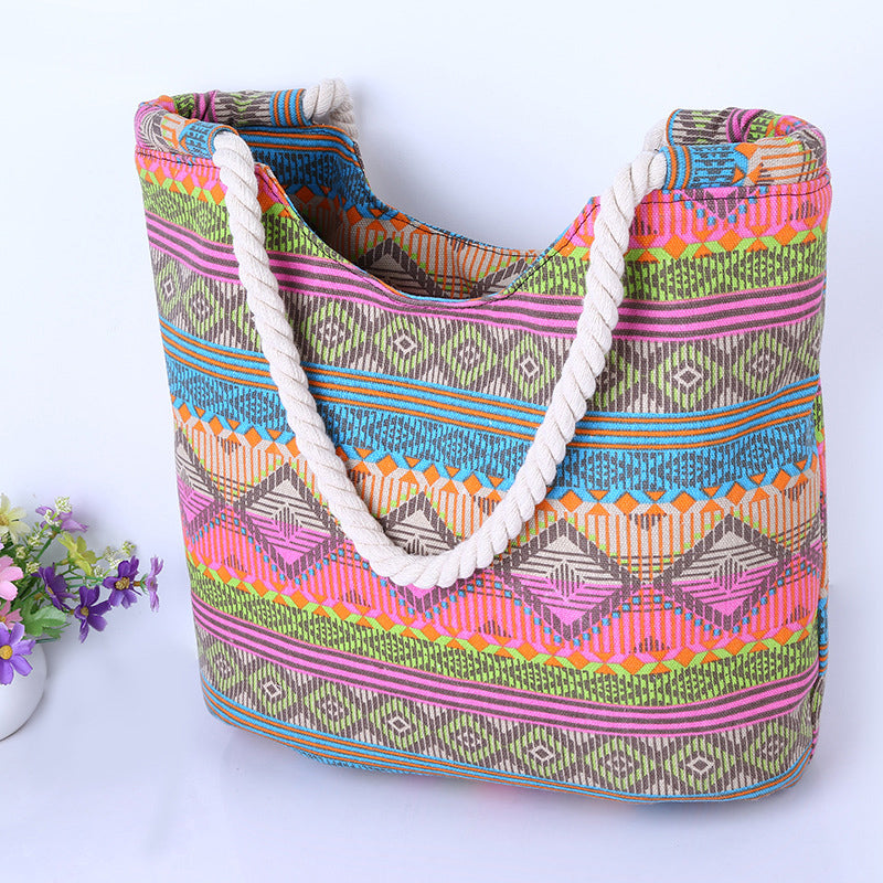 striped canvas beach bag, view 4 - MRSLM