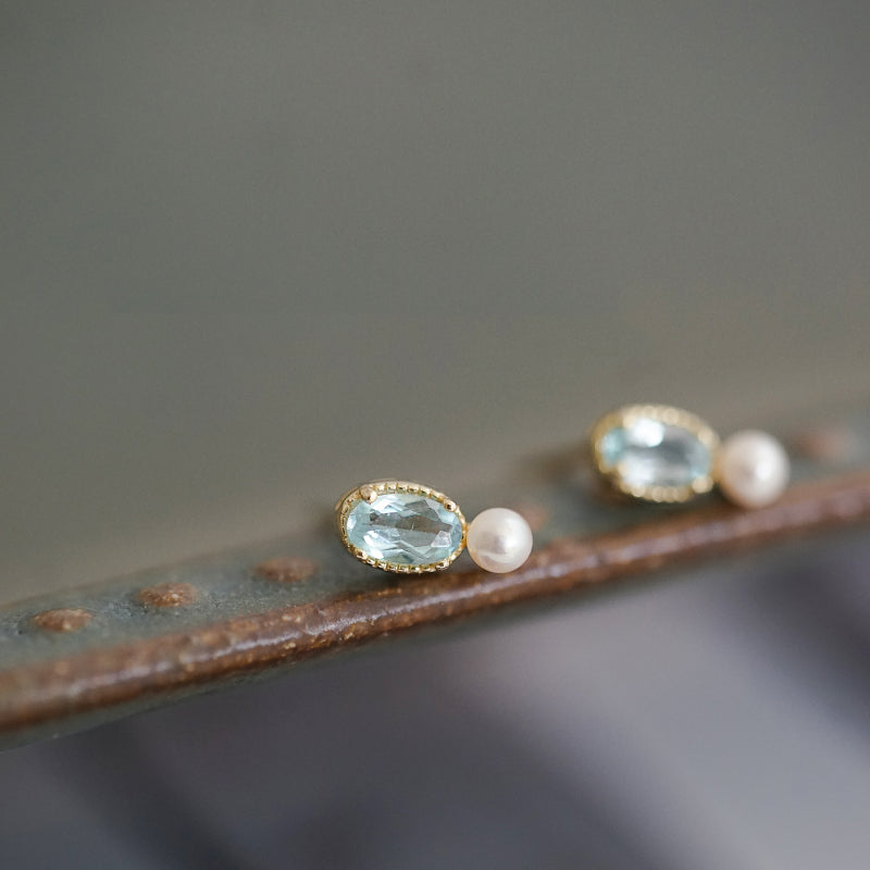 natural topaz pearl stud earrings, view 2 - MRSLM