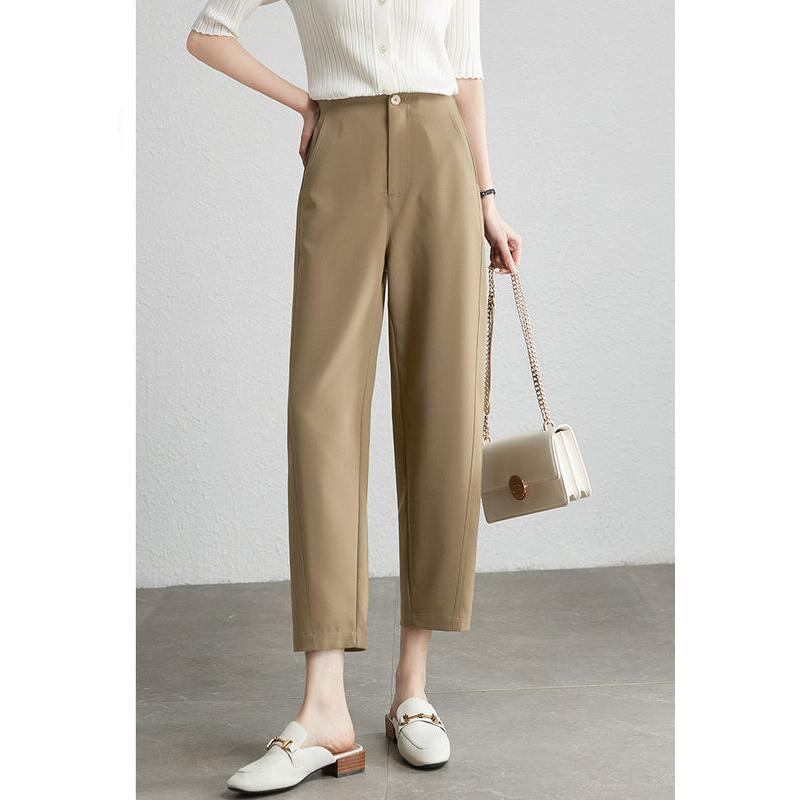 brown cropped harem pants for women, view 2 - MRSLM