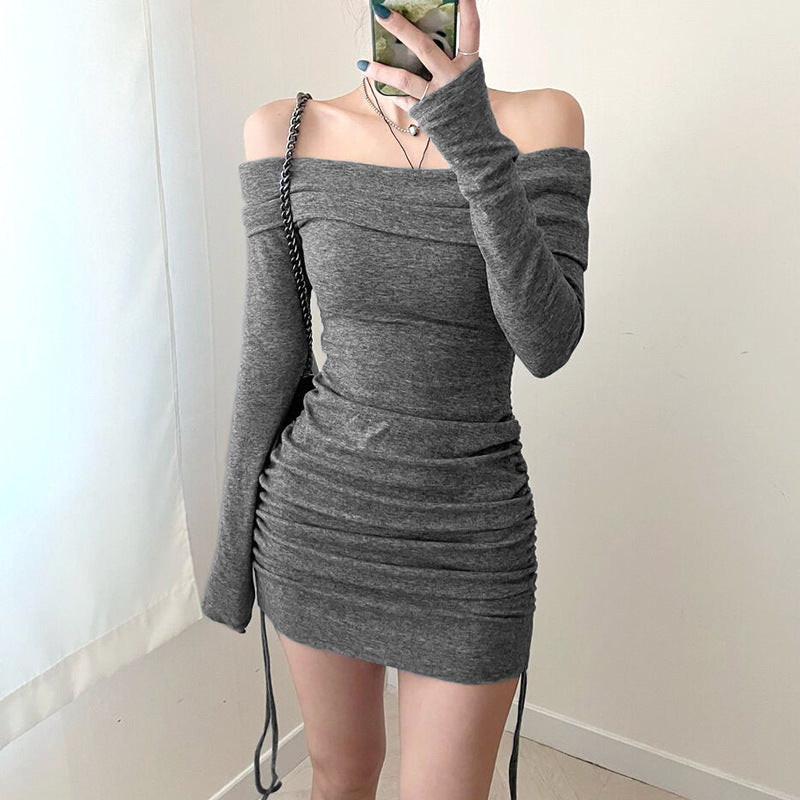 Knitted long-sleeved waist dress - MRSLM