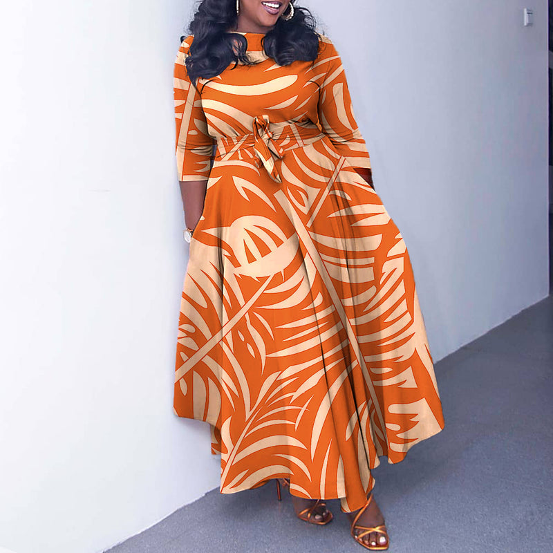 lace-up printed plus size dress, view 3 - MRSLM