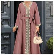 V-neck lace stitching long dress - MRSLM