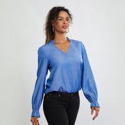 v neck long sleeve frill top, view 5 - MRSLM