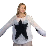 round neck star knit pullover sweater, view 5 - MRSLM