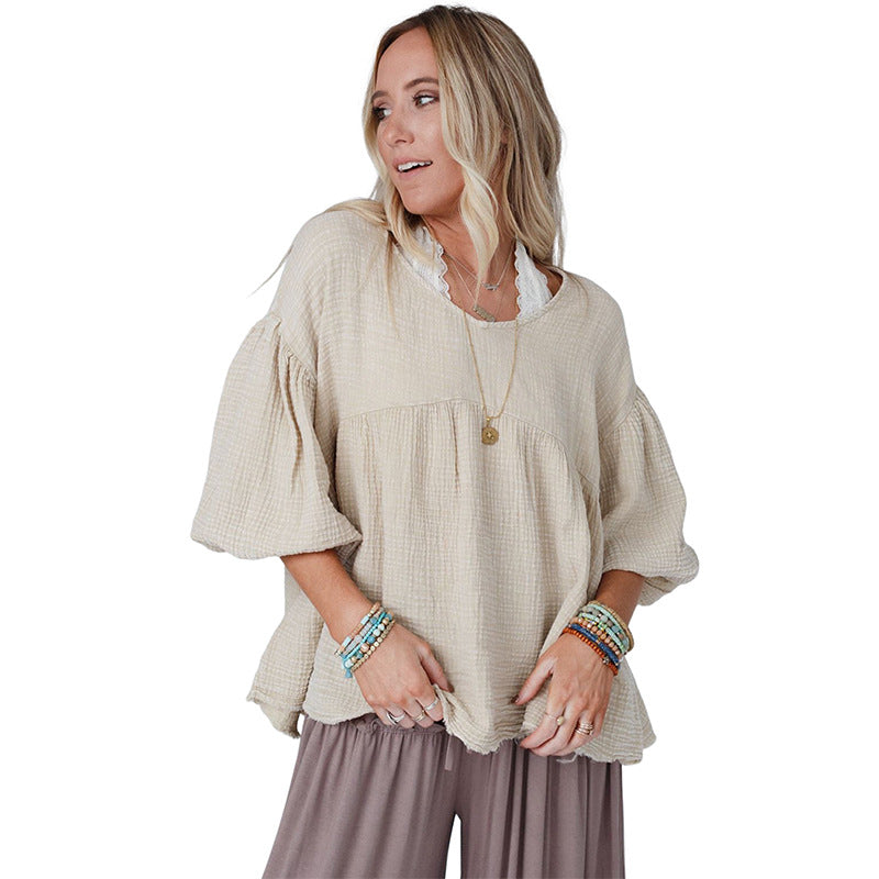 women's loose puff sleeve pullover top, view 7 - MRSLM