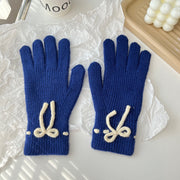 Solid-color bow warm finger gloves, view 12 - MRSLM