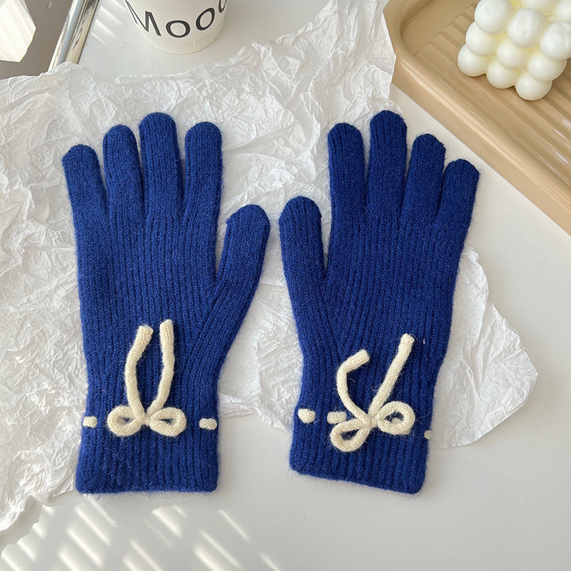 Solid-color bow warm finger gloves, view 12 - MRSLM