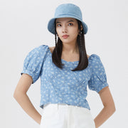 floral denim crop top, view 4 - MRSLM