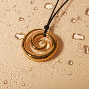 gold spiral circle pendant necklace, view 3 - MRSLM