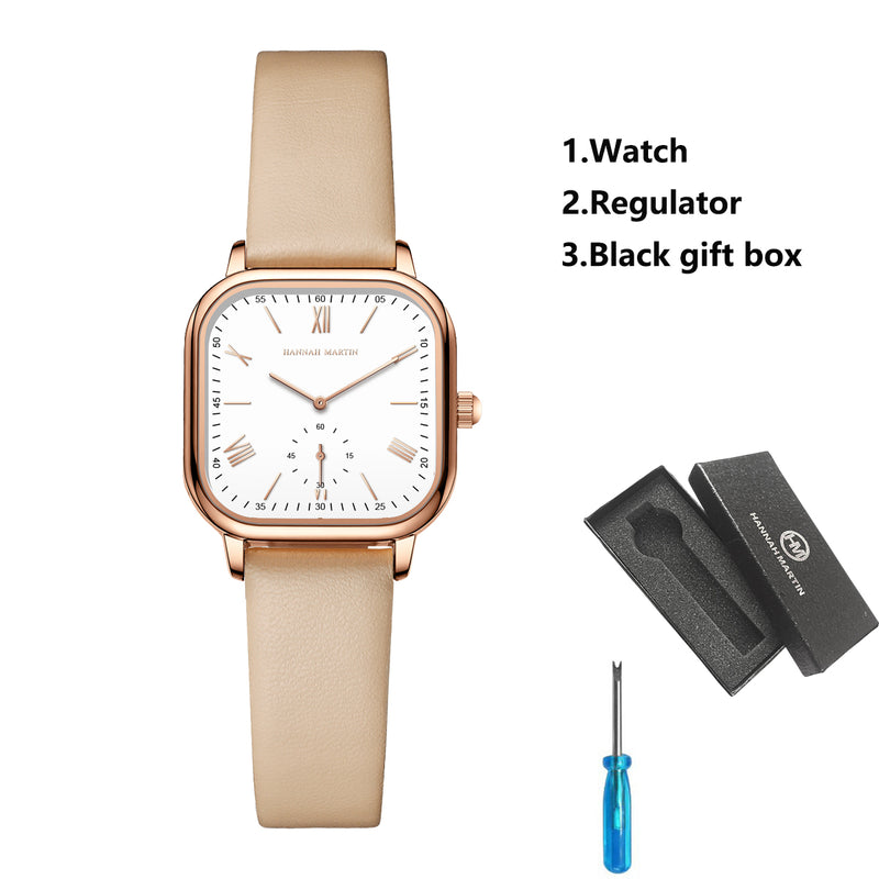 Square rose gold watch with leather strap, view 4 - MRSLM