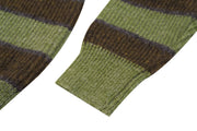 Women's green striped knit cardigan, view 6 - MRSLM