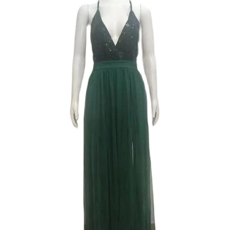 green sequin mesh sling dress, view 5 - MRSLM