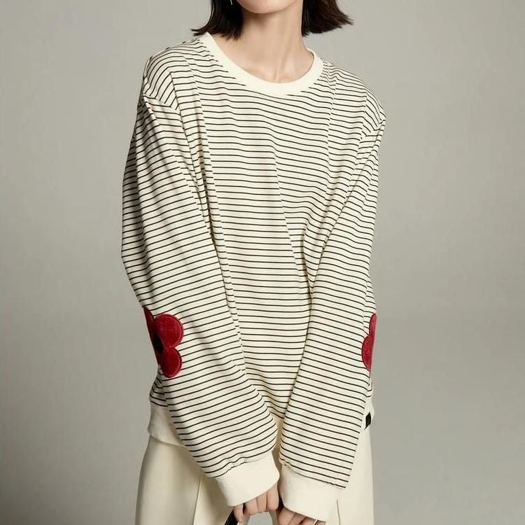 striped flower embroidery sweatshirt - MRSLM