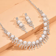 Pearl and crystal choker necklace and earrings set, view 2 - MRSLM