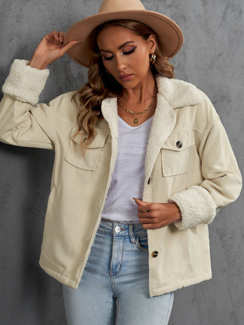 Women's retro fleece coat with faux fur collar, view 4 - MRSLM