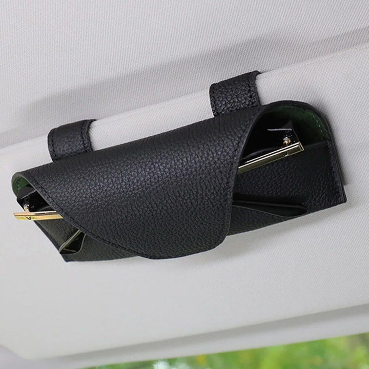 Universal Leather Sun Visor Car Glasses Holder