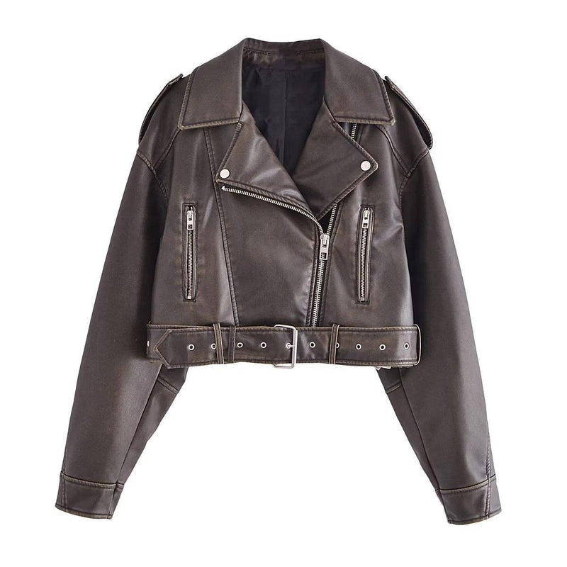 washed motorcycle jacket for women, view 5 - MRSLM