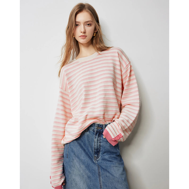 Women's striped knitted pullover sweater, view 4 - MRSLM