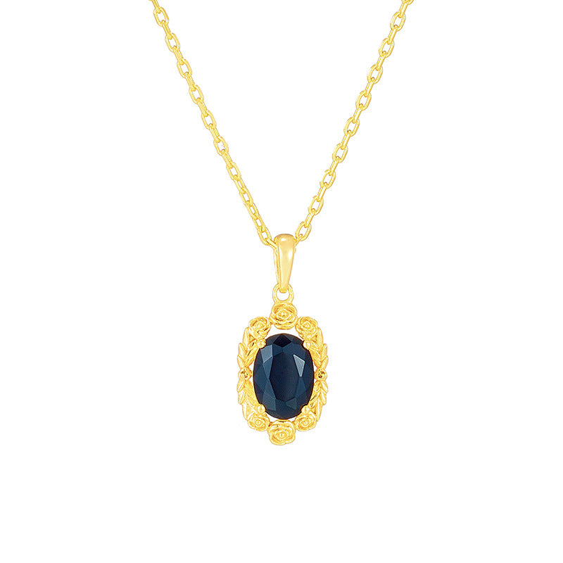 retro silver black agate necklace, view 5 - MRSLM