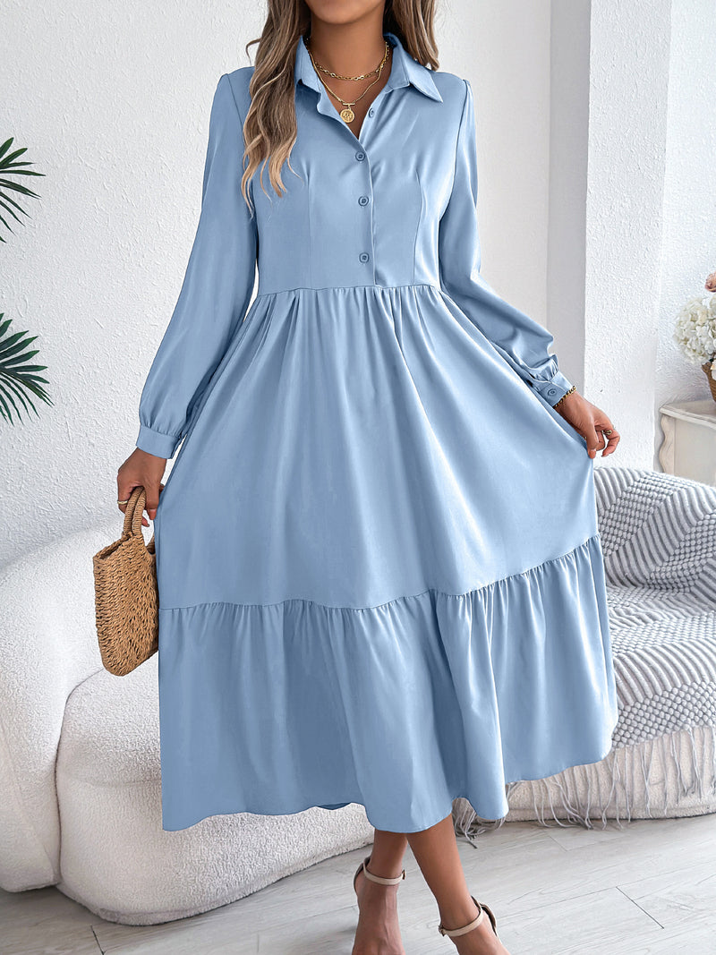 lapel loose ruffled shirt dress, view 9 - MRSLM