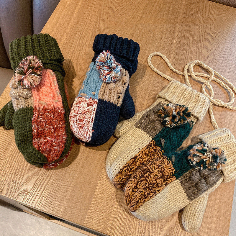 women's thick fleece knitted mittens, view 5 - MRSLM