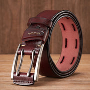 men's 4CM leather belt double pin buckle, view 9 - MRSLM