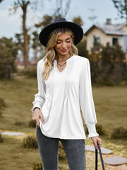 women's puff sleeve smocked v-neck top, view 4 - MRSLM